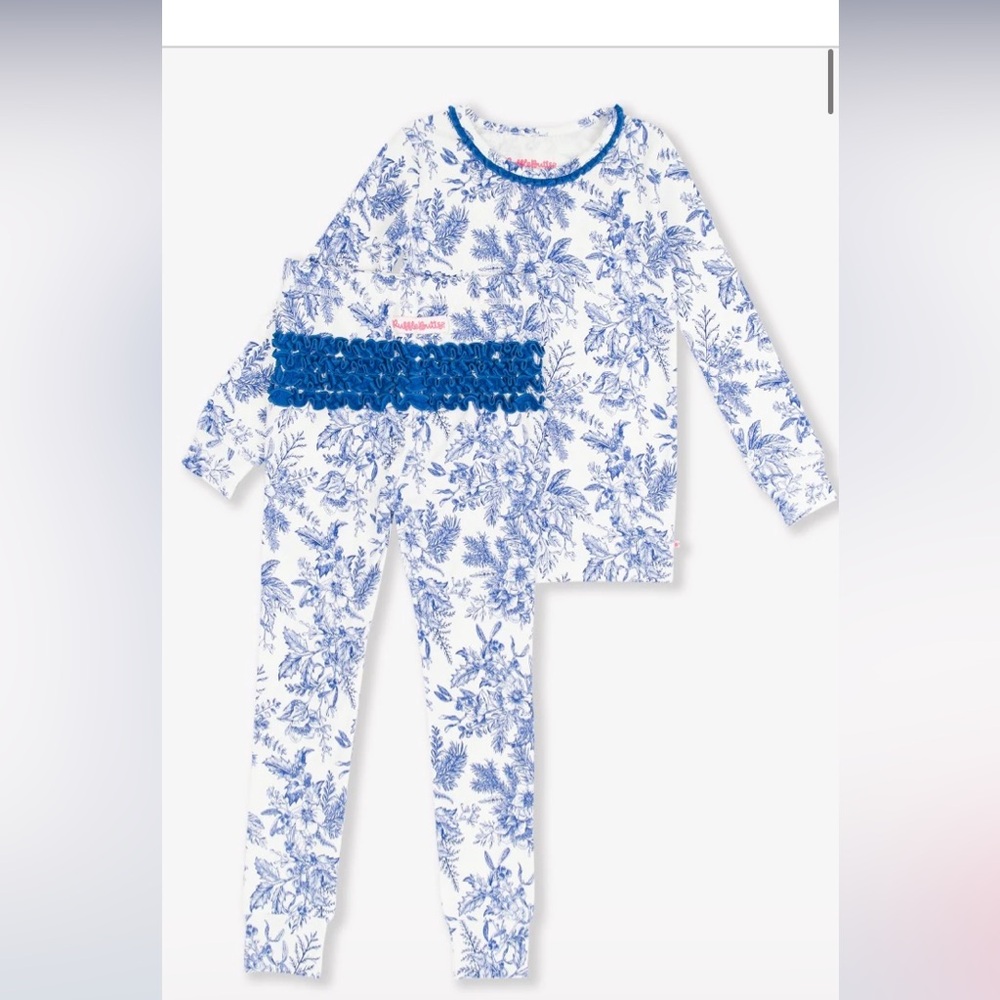 Toddler girl Blue Toile Rufflebutts Pajamas